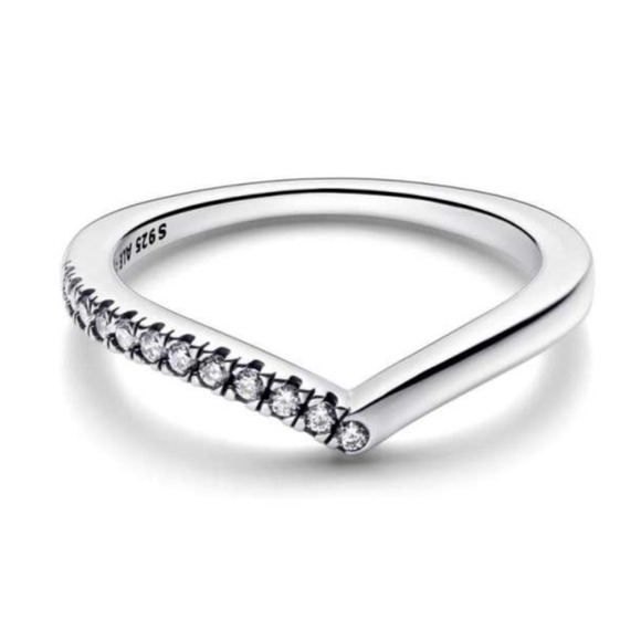 Pandora Wishbone Ring S925 ALE Sterling Silver V Band CZ Size 6 Stackable Ring - Picture 1 of 3